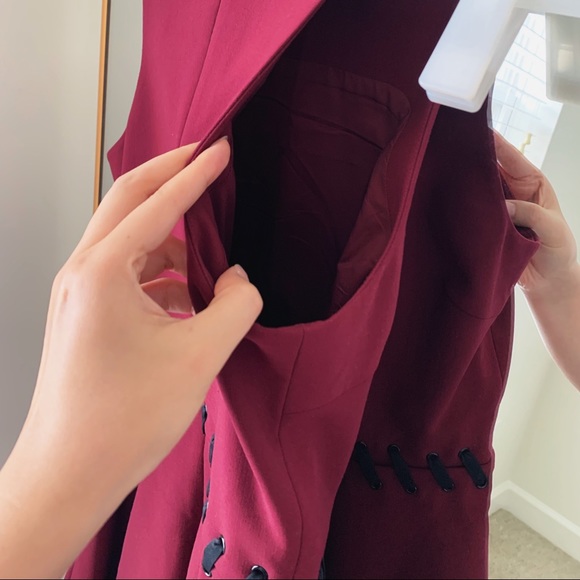 🍉Elizabeth and James Dress Carter Lace-Up Fit & Flare Sleeveless Burgundy - Picture 9 of 13